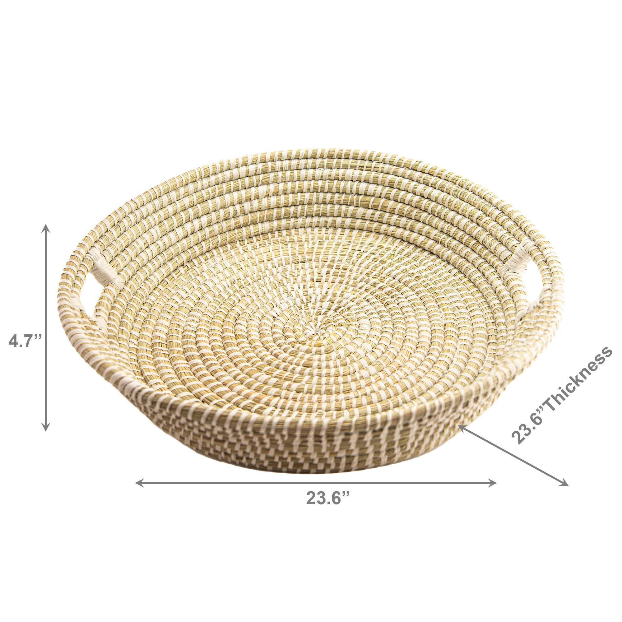 Large 24" White Round Natural Grass Tray Basket with Sturdy Handle for Serving or Decor