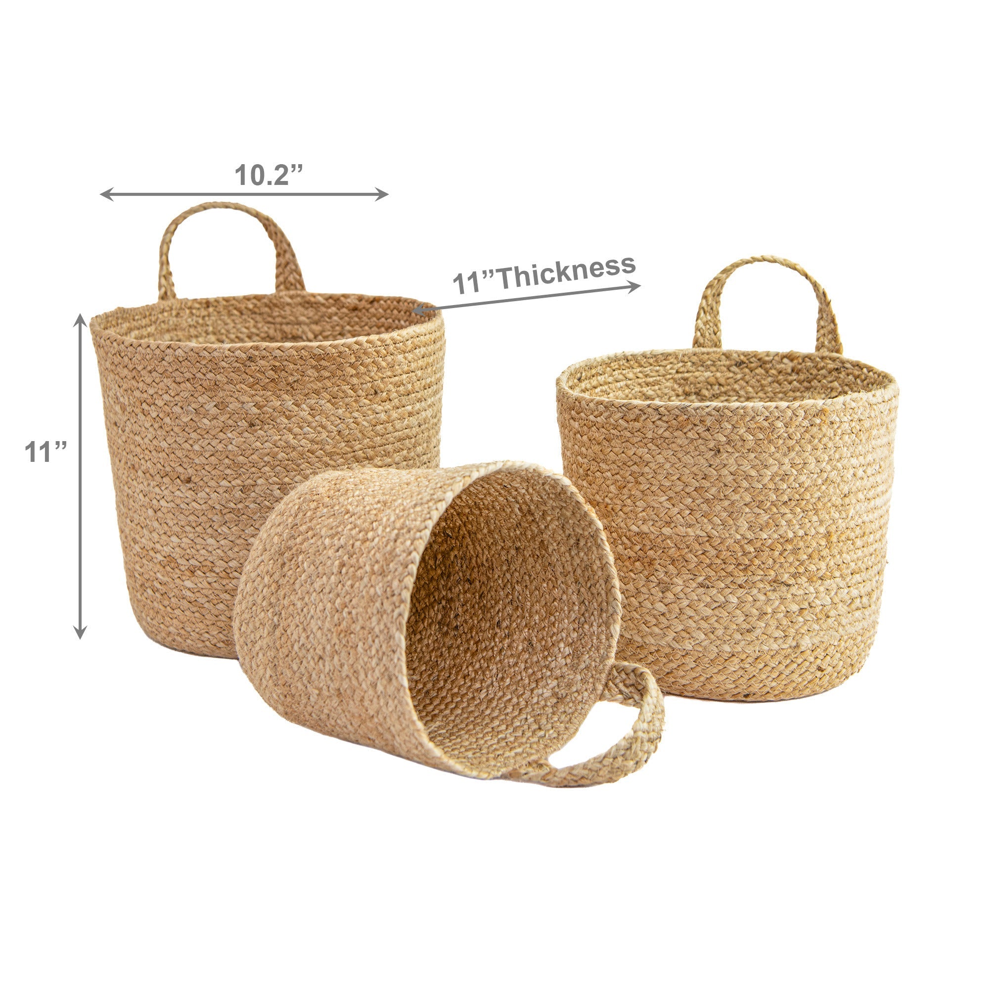 Set of 3 Round Natural Jute Hanging Baskets with Rustic Charm