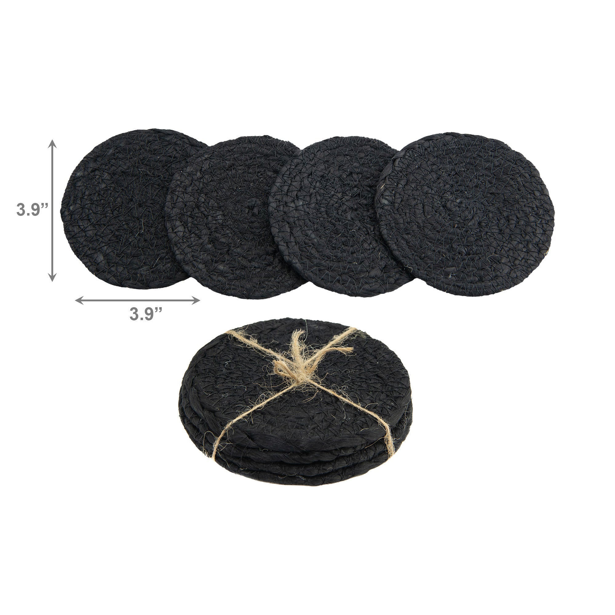 Set of 4 Handwoven Natural Round Jute Coasters with Earthy Texture