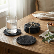 Set of 4 Handwoven Natural Round Jute Coasters with Earthy Texture