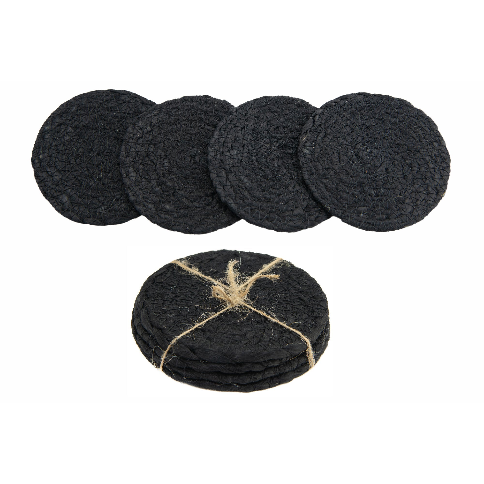 Set of 4 Handwoven Natural Round Jute Coasters with Earthy Texture