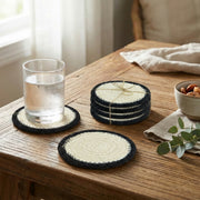 Set of 4 Round Jute Coasters in Classic White and Black for Versatile Table Settings