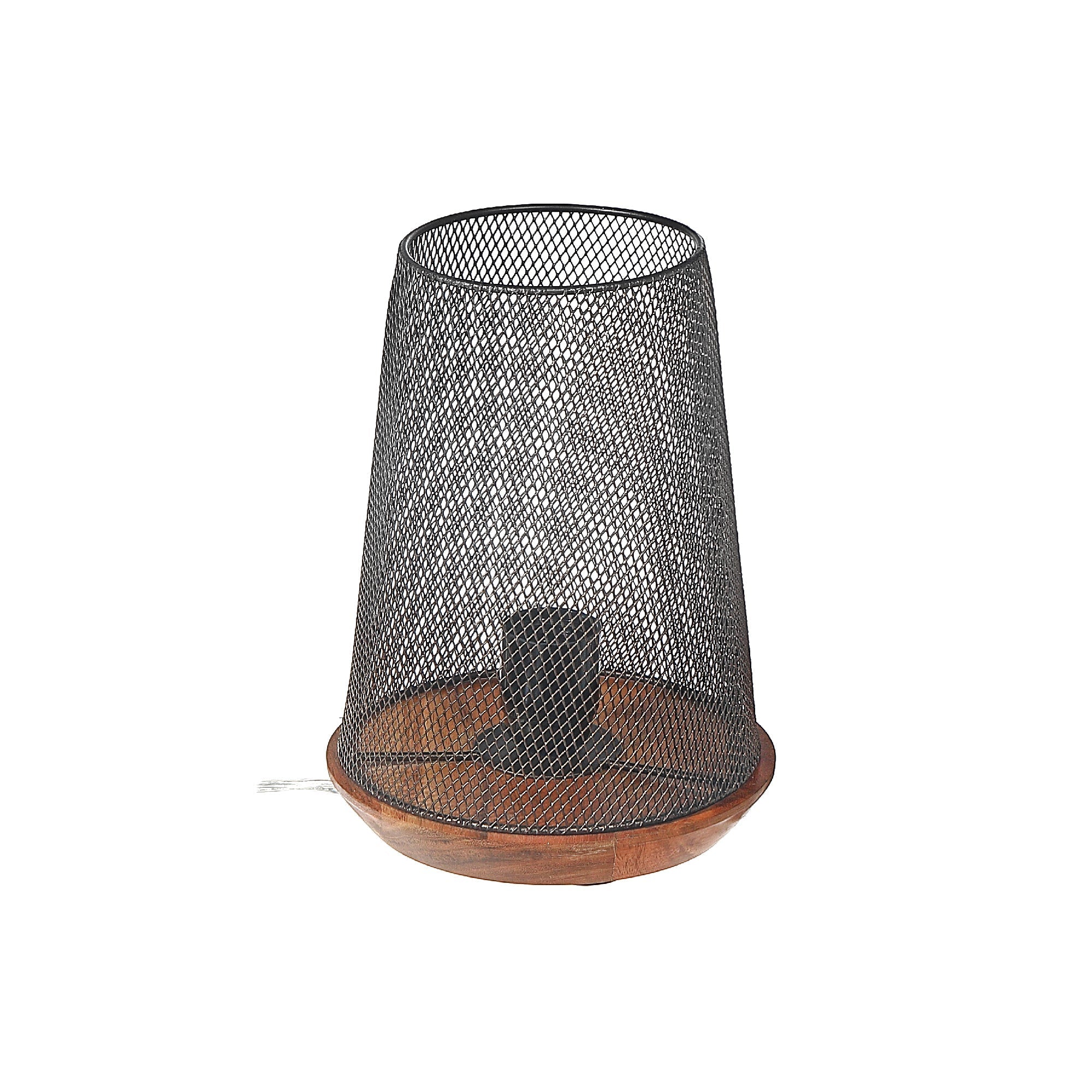 Iron Wire Uplight with Wood Base, Industrial Rustic Table Lamp, Modern Home Lighting