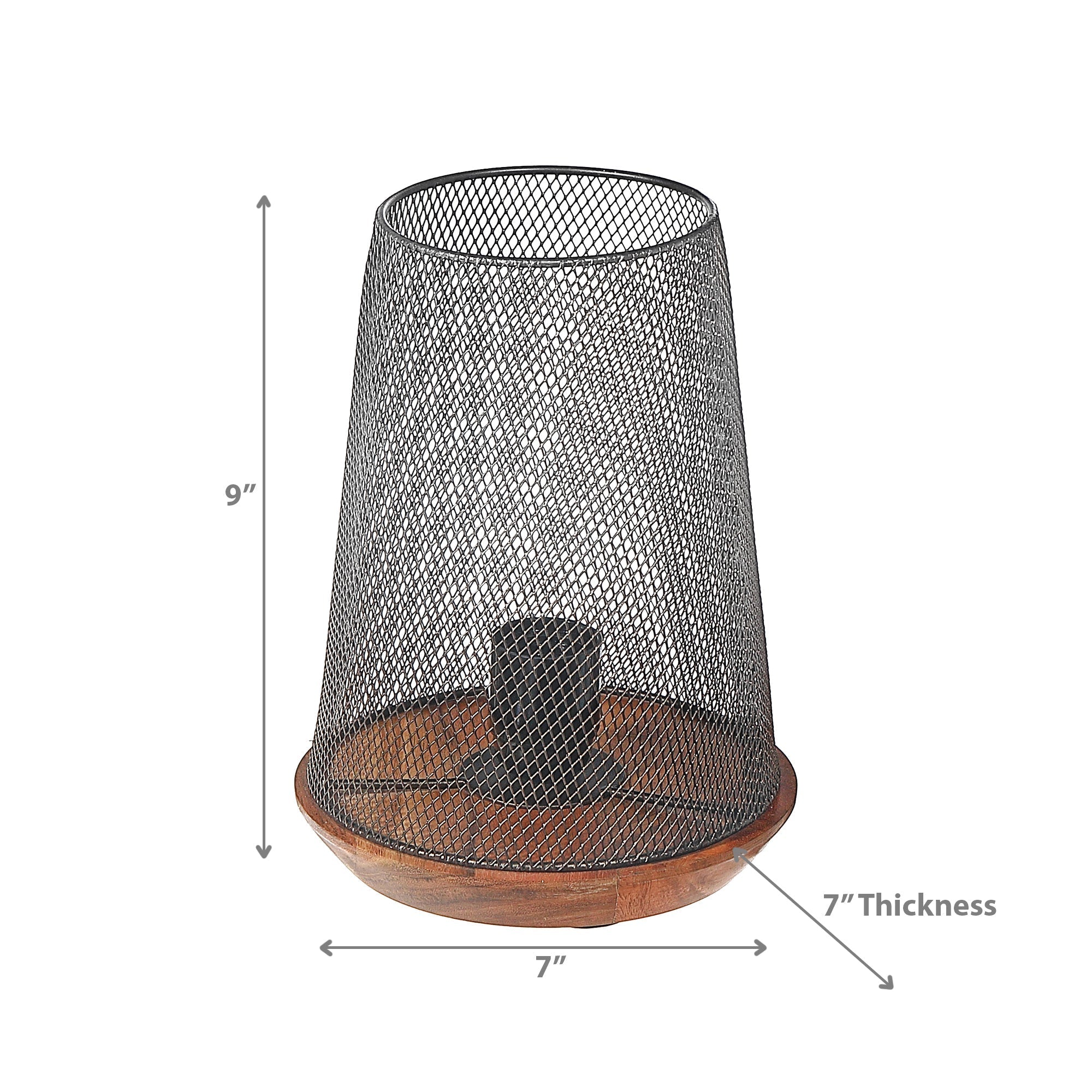 Iron Wire Uplight with Wood Base, Industrial Rustic Table Lamp, Modern Home Lighting