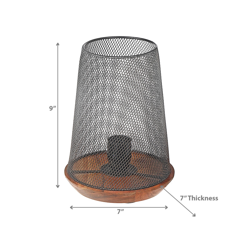 Iron Wire Uplight With Wood Base
