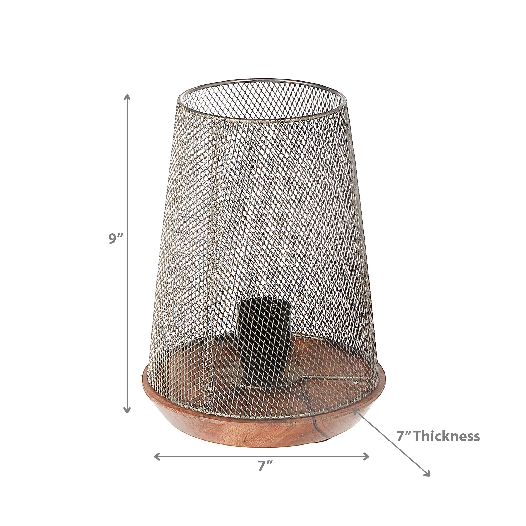 Iron Wire Uplight with Wood Base, Industrial Rustic Table Lamp, Modern Home Lighting