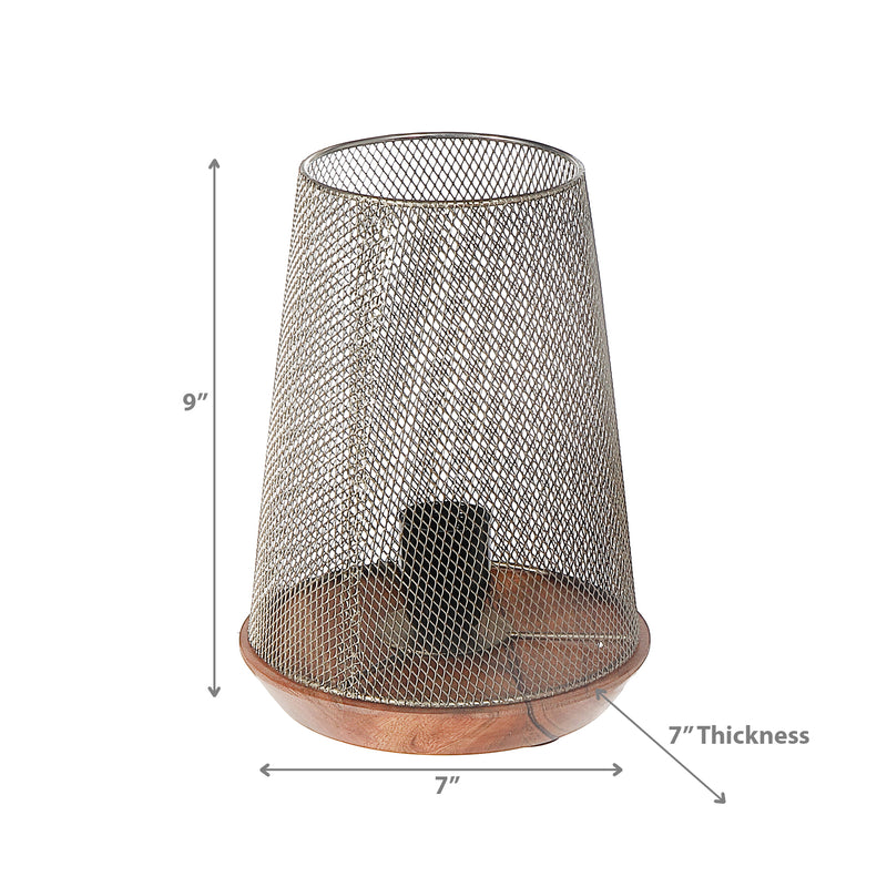 Iron Wire Uplight With Wood Base
