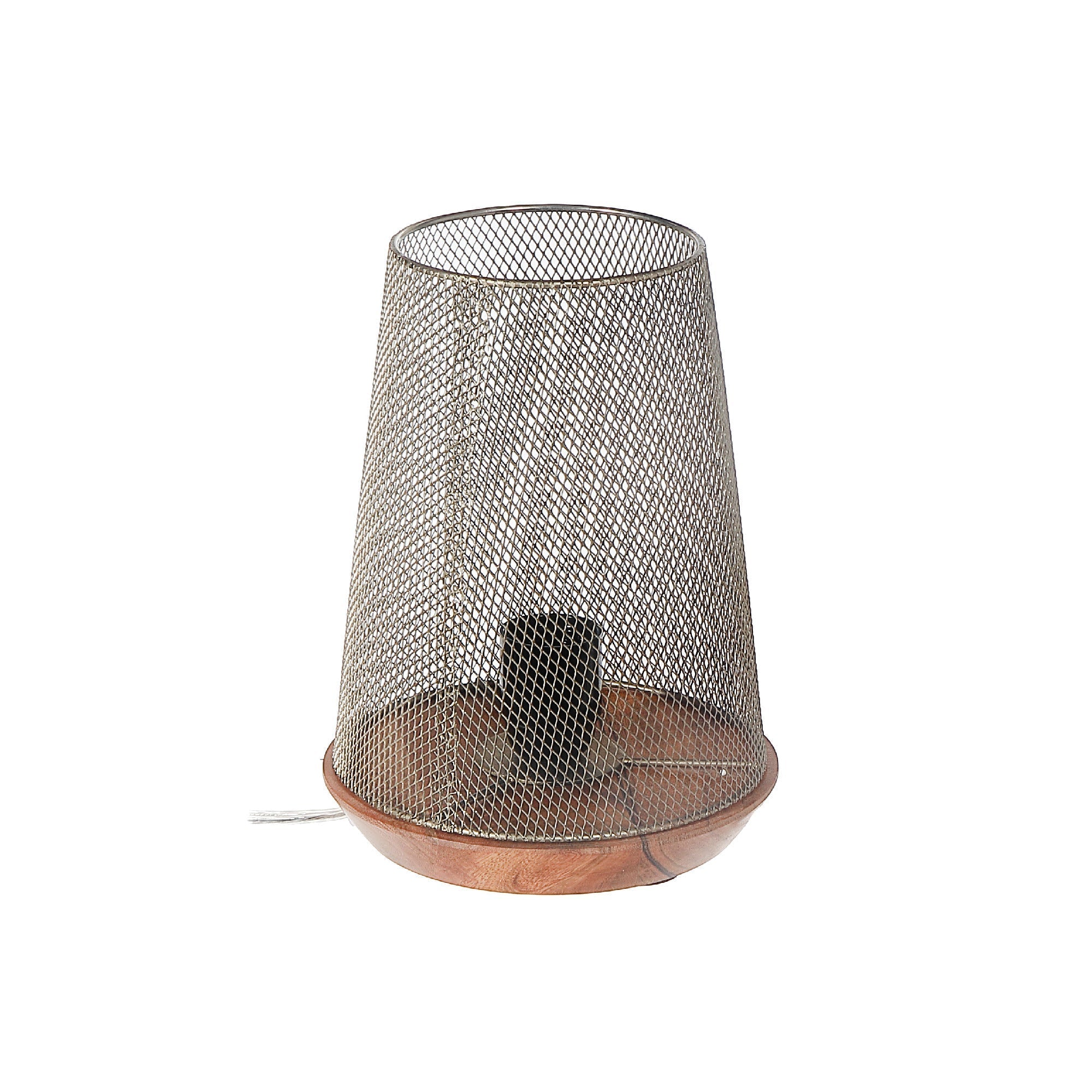 Iron Wire Uplight with Wood Base, Industrial Rustic Table Lamp, Modern Home Lighting