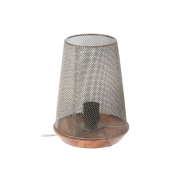 Iron Wire Uplight With Wood Base