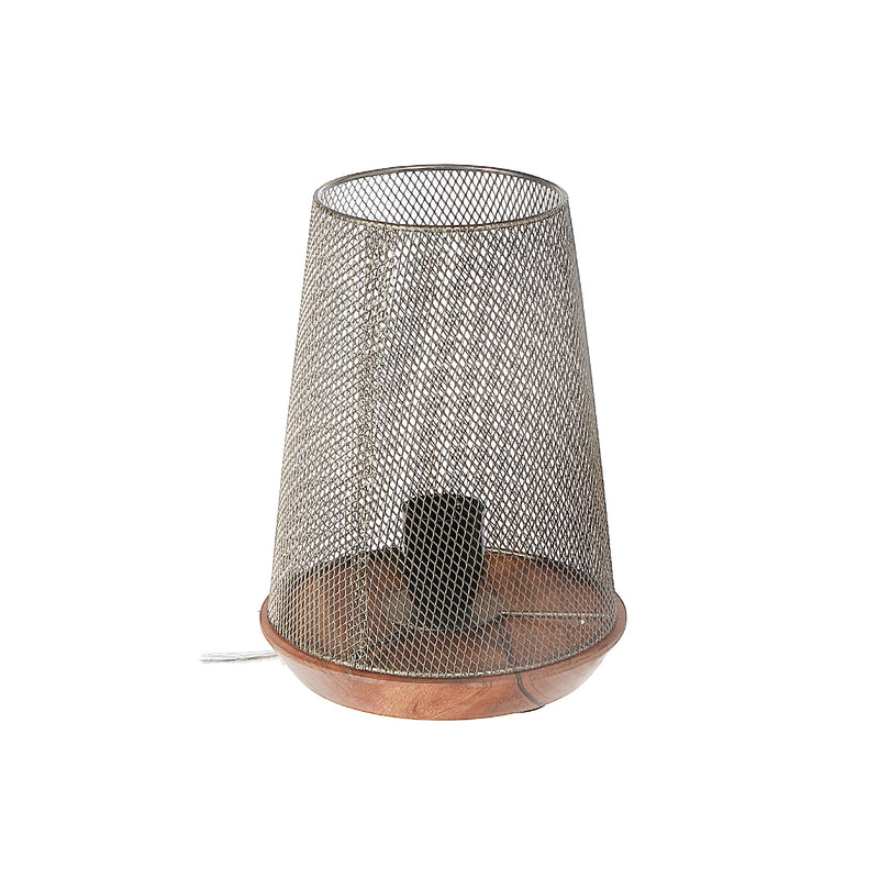 Iron Wire Uplight With Wood Base
