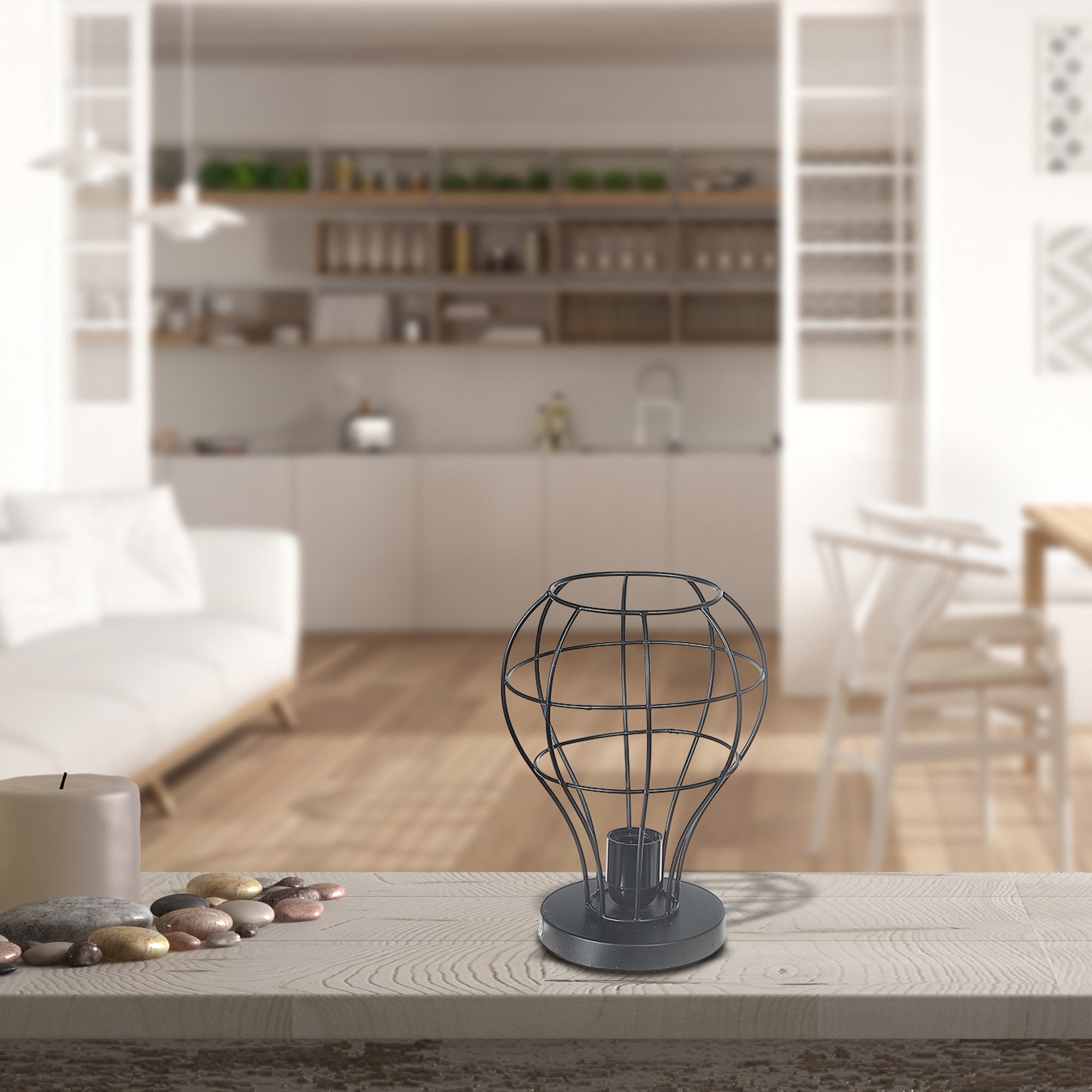 Iron Wire Uplight, Industrial Table Lamp, Modern Accent Lighting