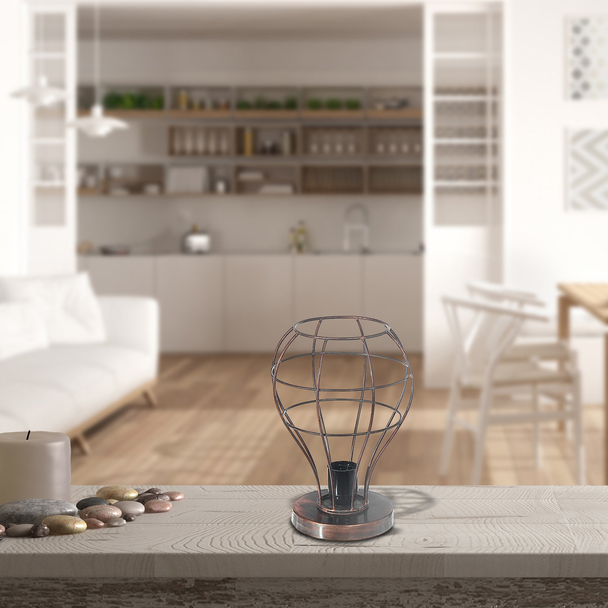 Iron Wire Uplight, Industrial Table Lamp, Modern Accent Lighting