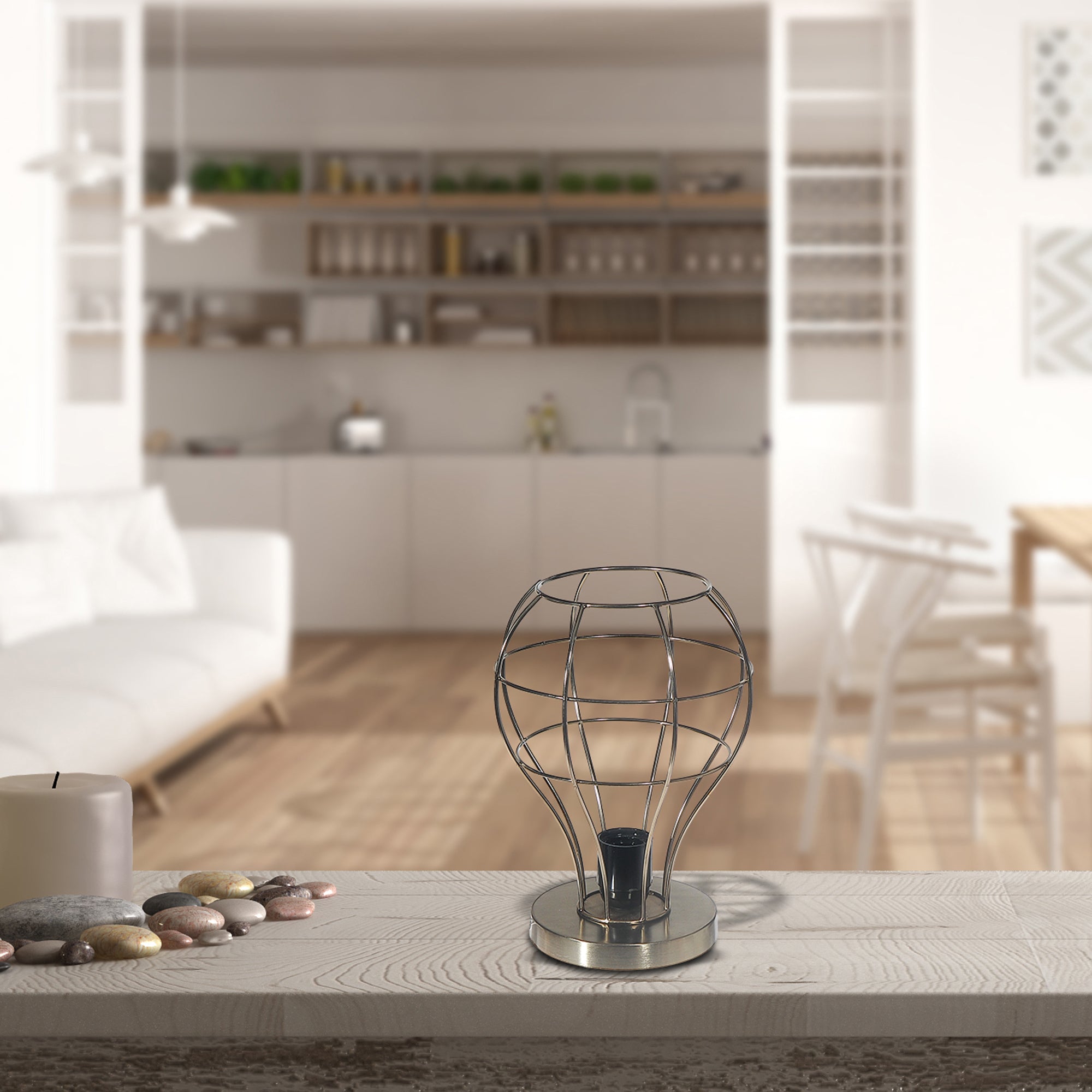 Iron Wire Uplight, Industrial Table Lamp, Modern Accent Lighting