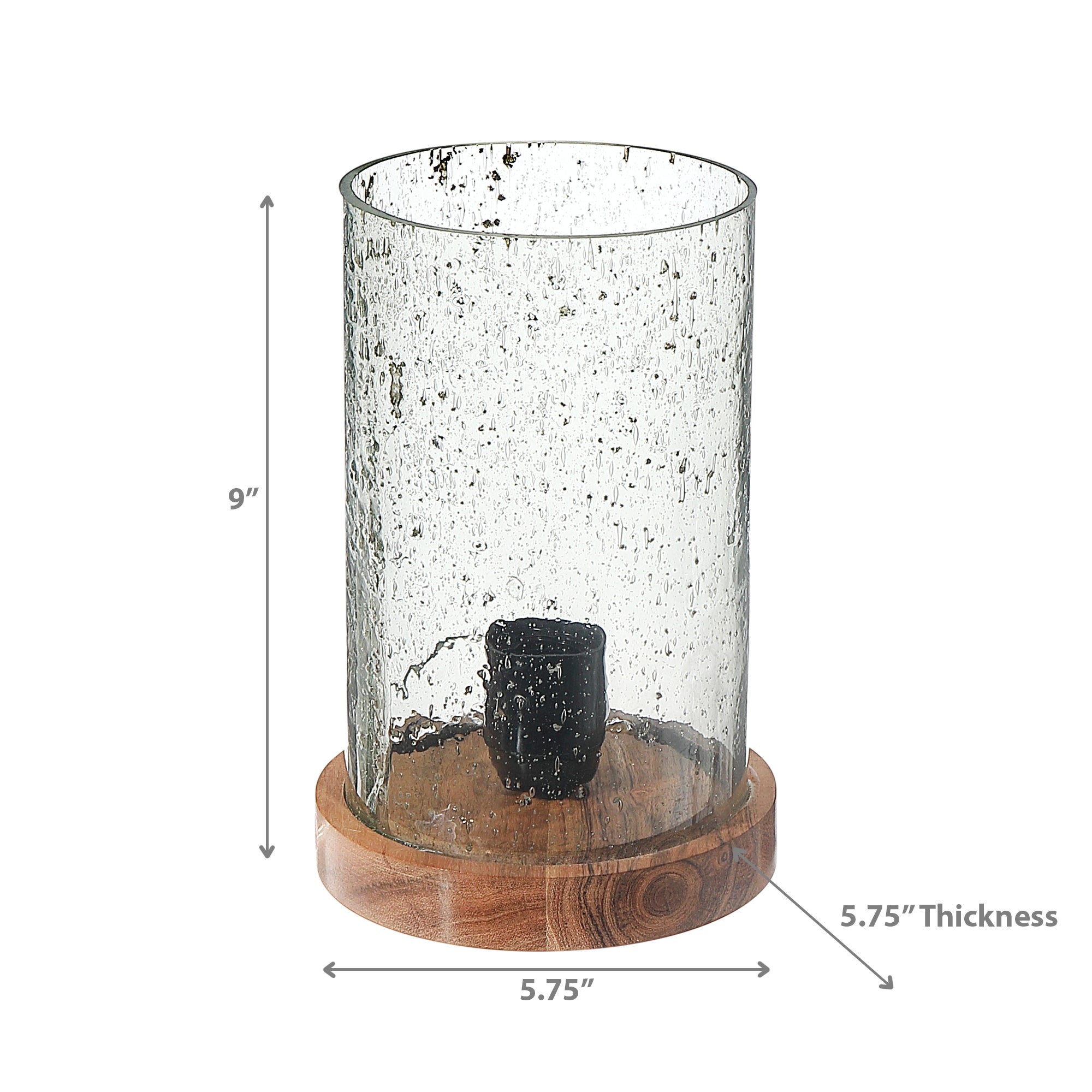 Seeded Glass Uplight with Wood Base, Rustic Modern Table Lamp, Ambient Home Lighting