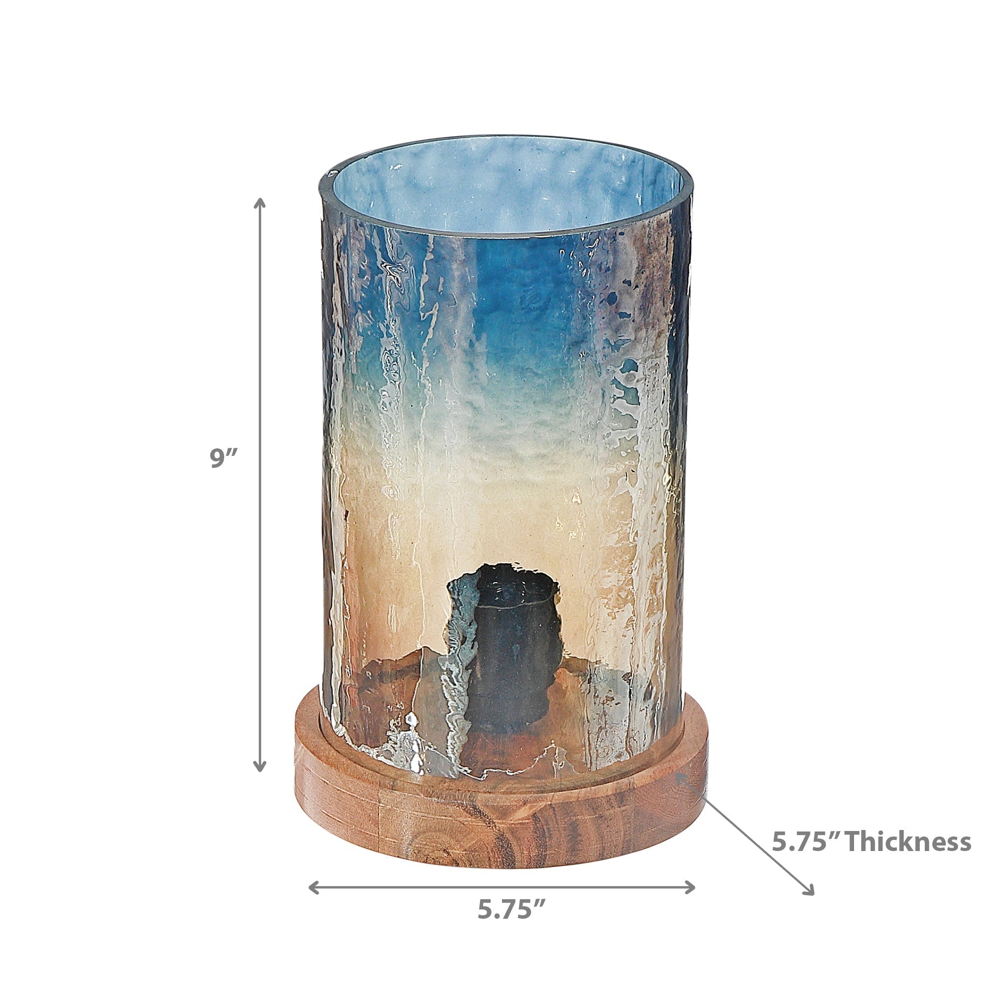 2 Tone Hammered Glass Uplight with Wood Base, Modern Accent Lamp, Decorative Table Lighting