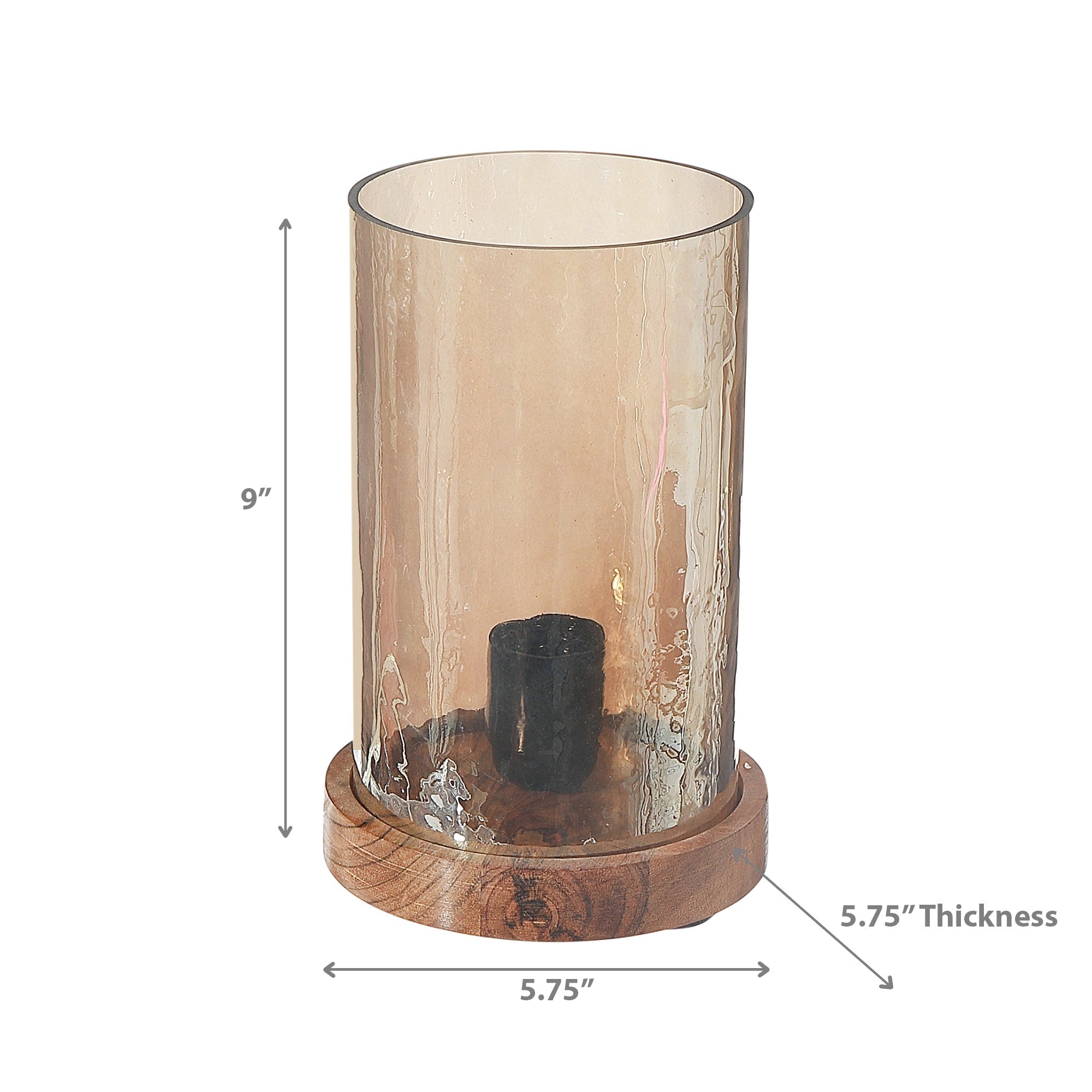 Smoke Luster Hammered Glass Uplight with Wood Base, Modern Table Lamp, Ambient Accent Lighting