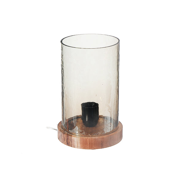 Smoke Luster Hammered Glass Uplight With Wood Base