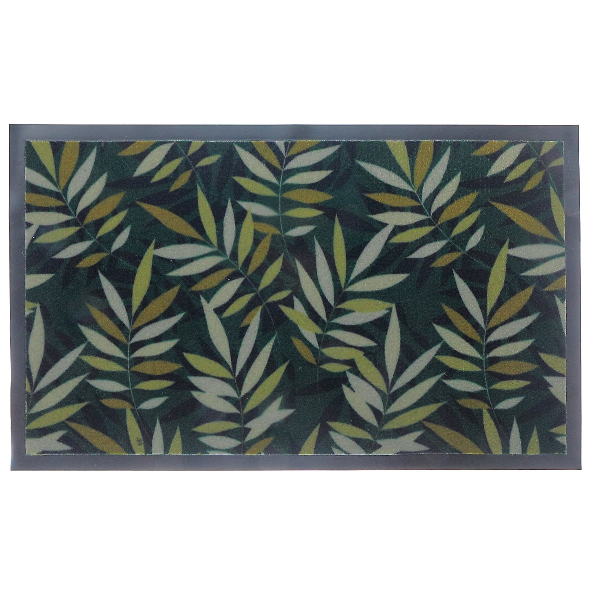 Printed PVC Mat Scattered Leaves Green 18"x30" – Indoor/Outdoor Decorative Mat