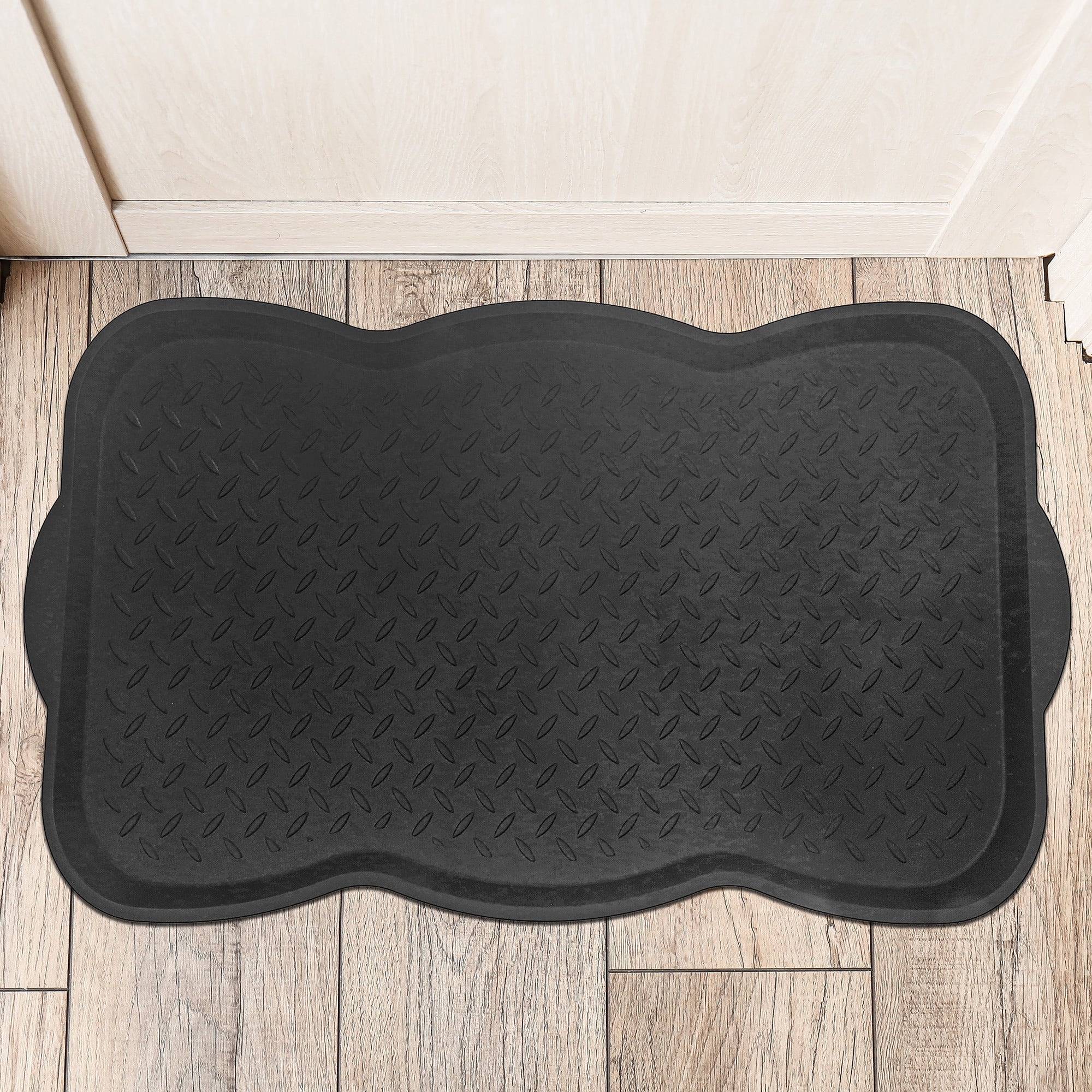 Scalloped Edge Boot Tray 15 X 30 Inch, Mudroom Shoe Mat, Indoor Outdoor Floor Protector