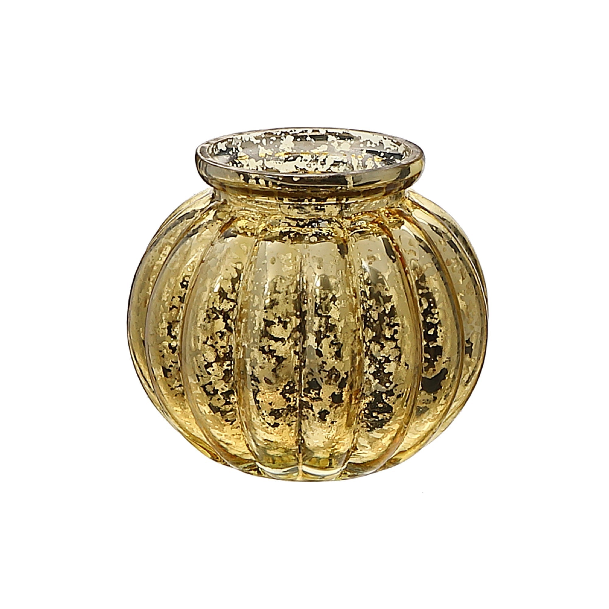Mercury Sphere Ribbed Tealight Holder Gold Set Of 2, Decorative Candle Holder, Home Accent