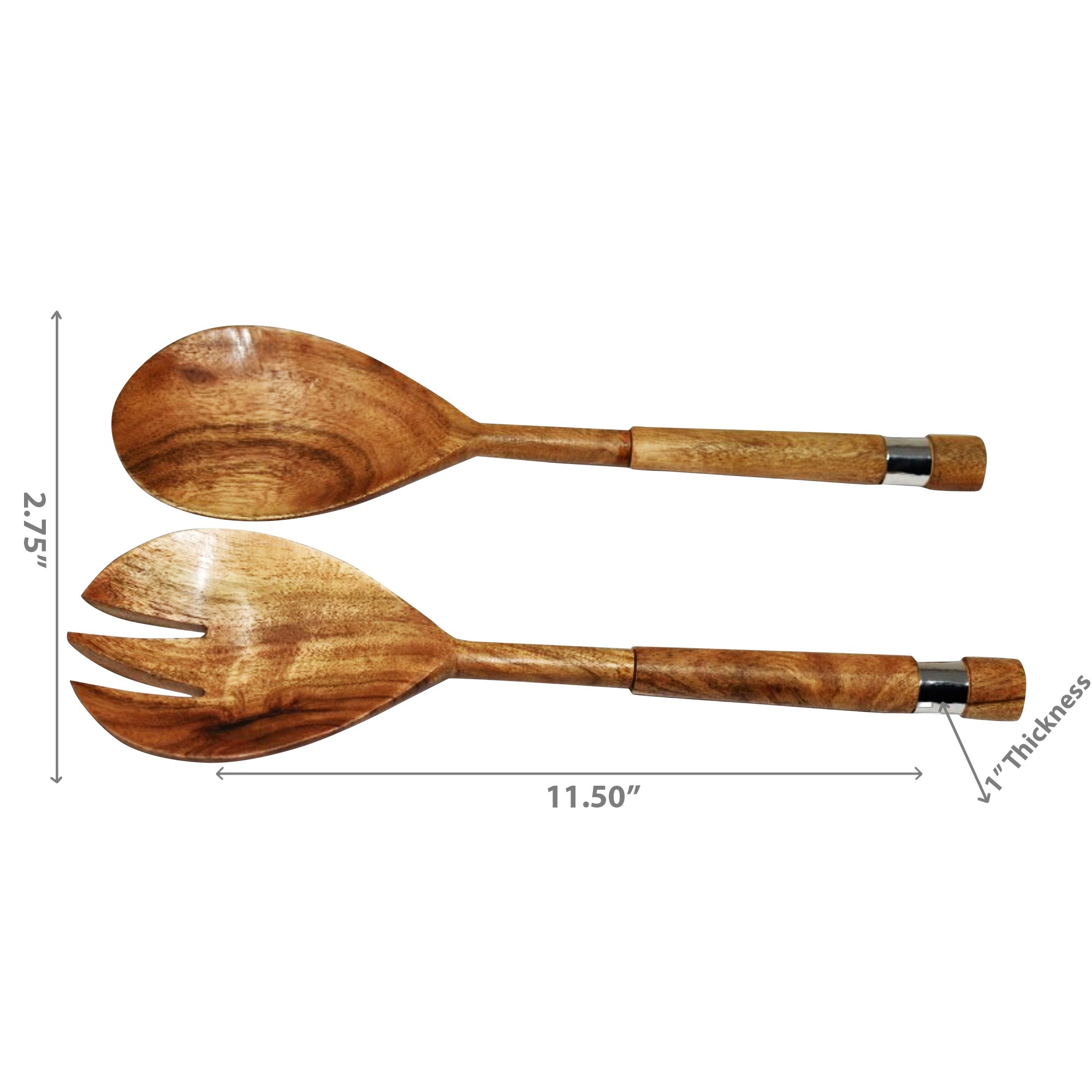 Natural Acacia Wood Salad Server Set With Hammered Nickel Handles 2 Piece Set