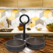 Gray Acacia Wood Serving Tray With Riveted Gunmetal 3 Section Server for Appetizers