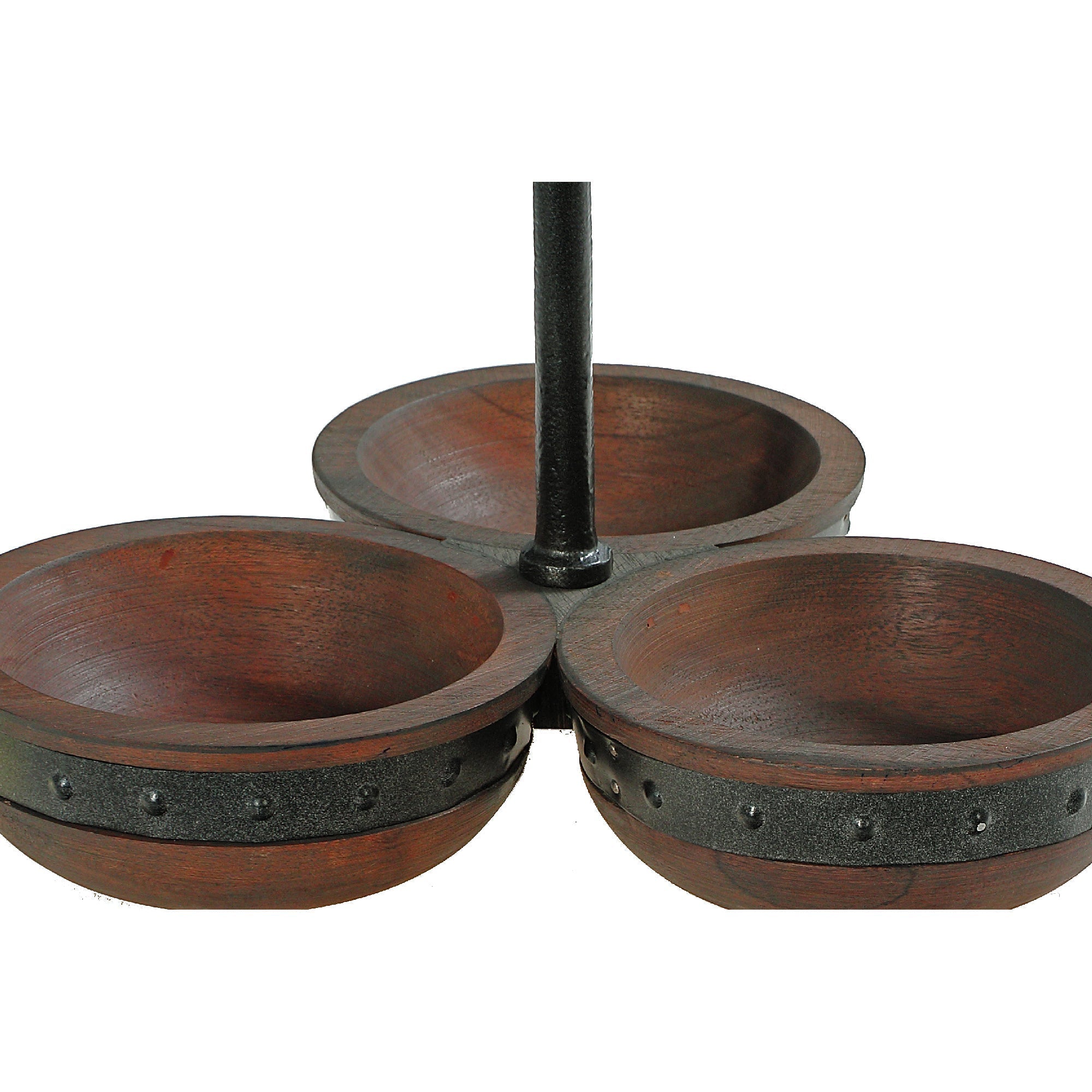 Gray Acacia Wood Serving Tray With Riveted Gunmetal 3 Section Server for Appetizers