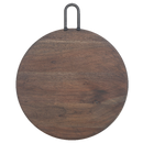 Custom Gray Acacia Wood Round Cutting Board With Gunmetal Handle
