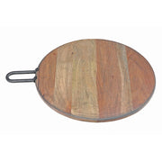 Custom Gray Acacia Wood Round Cutting Board With Gunmetal Metal Handle, Rustic Kitchen Food Prep Board