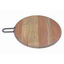 Custom Gray Acacia Wood Round Cutting Board With Gunmetal Handle