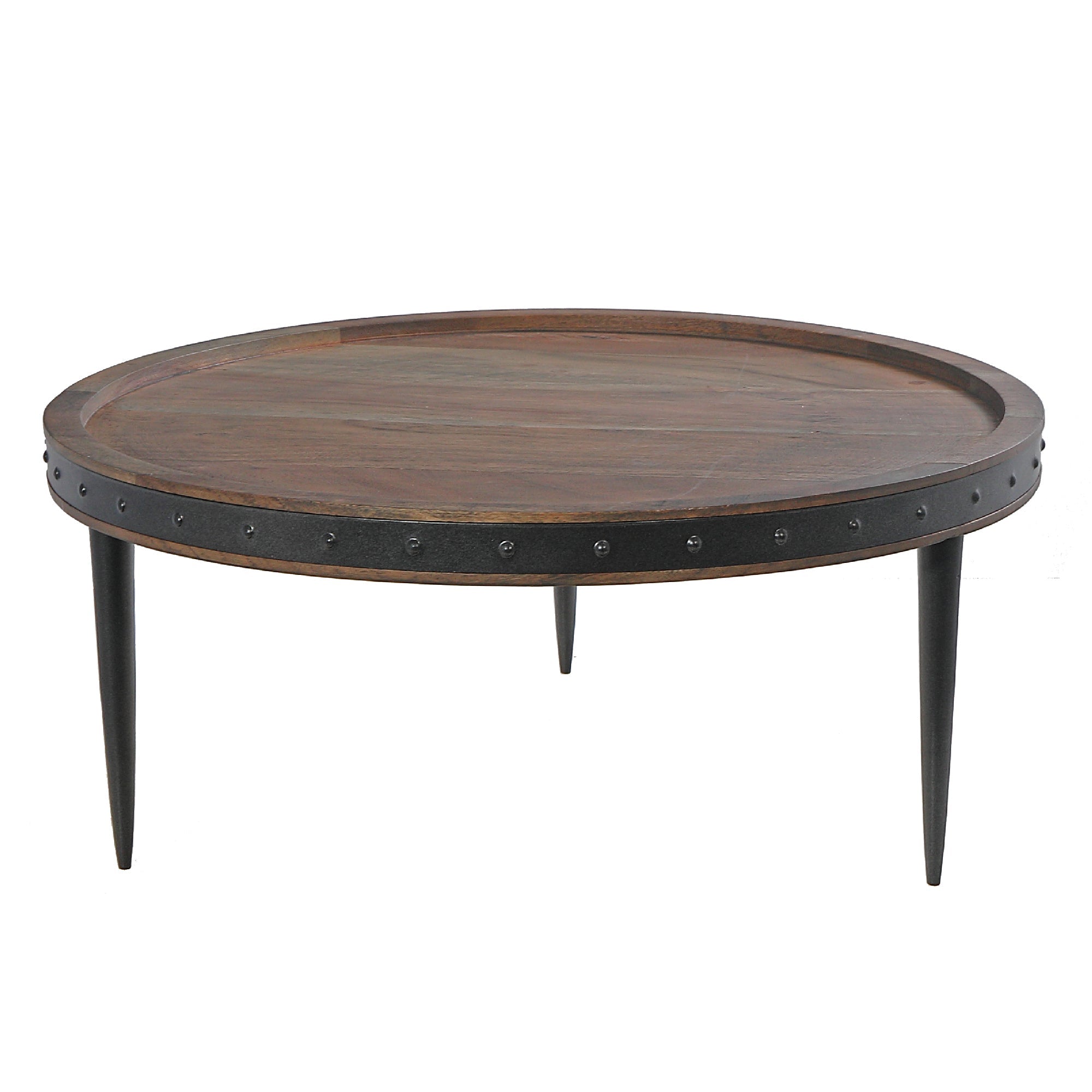 Gray Acacia Wood Cake Stand With Riveted Gunmetal Base Decorative Dessert Display
