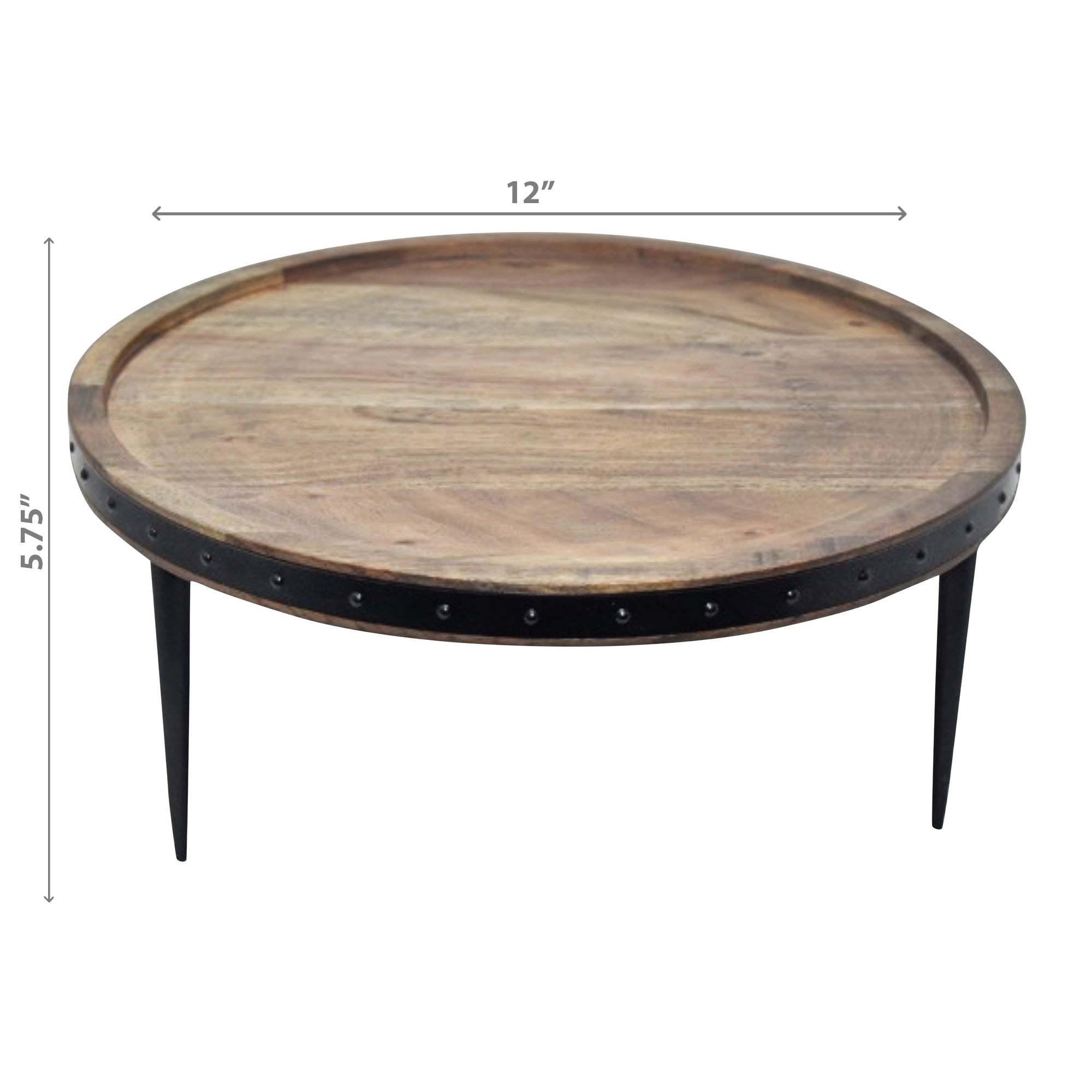 Gray Acacia Wood Cake Stand With Riveted Gunmetal Base Decorative Dessert Display