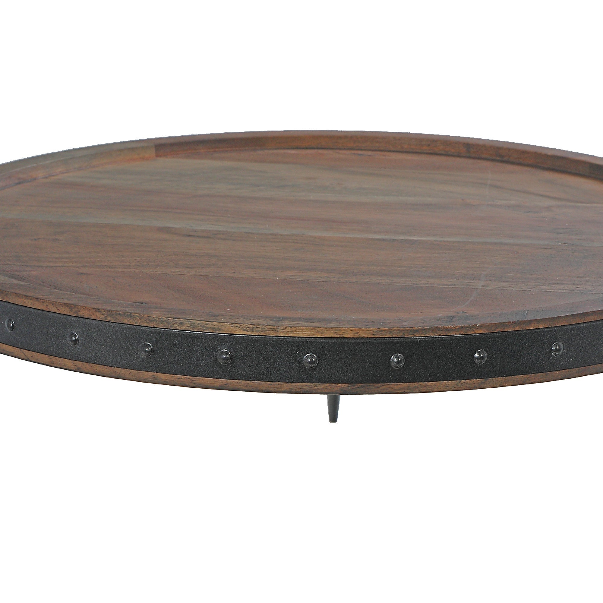 Gray Acacia Wood Cake Stand With Riveted Gunmetal Base Decorative Dessert Display