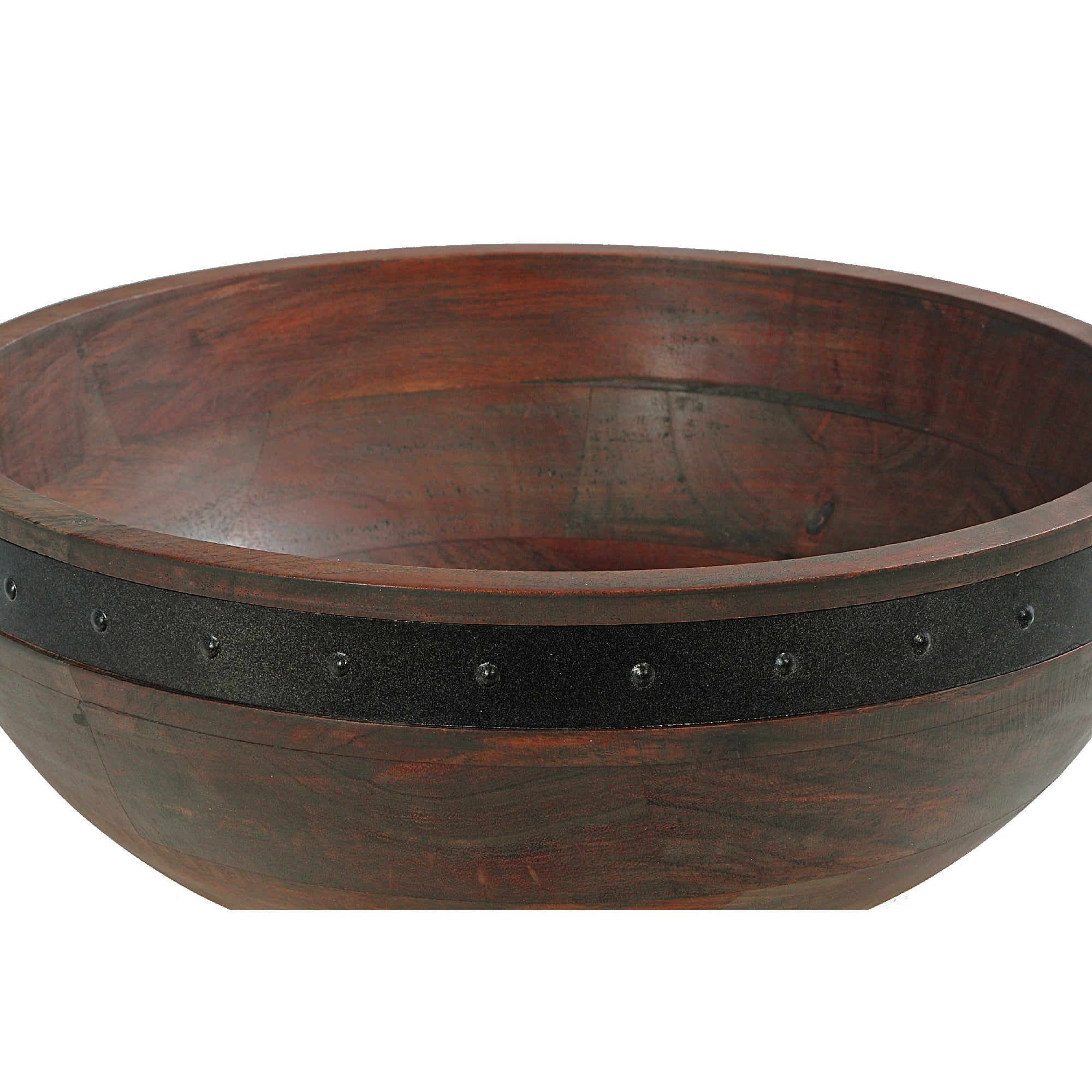 Gray Acacia Wood Salad Bowl With Riveted Gunmetal Handles Decorative Serving Bowl