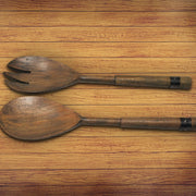 Gray Acacia Wood Salad Server Set With Riveted Gunmetal 2 Piece Kitchen Utensils