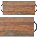 Custom Natural Acacia Wood Rectangle Serving Board With Black Handles