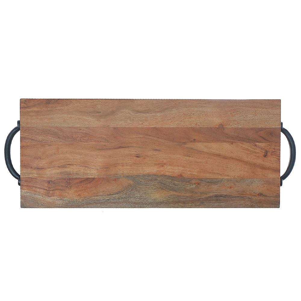 Custom Natural Acacia Wood Rectangle Serving Board With Black Metal Handles, Rustic Kitchen Serving Tray, Charcuterie Board