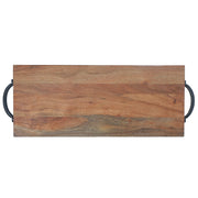 Custom Natural Acacia Wood Rectangle Serving Board With Black Metal Handles, Rustic Kitchen Serving Tray, Charcuterie Board