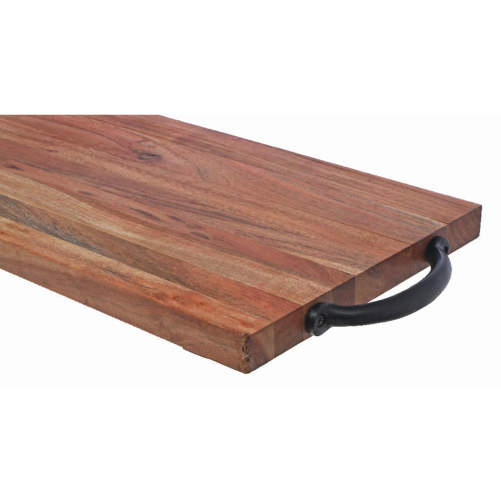 Custom Natural Acacia Wood Rectangle Serving Board With Black Metal Handles, Rustic Kitchen Serving Tray, Charcuterie Board