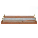 Custom Acacia Wood & Marble Rectangle Serving Tray Gold Handles