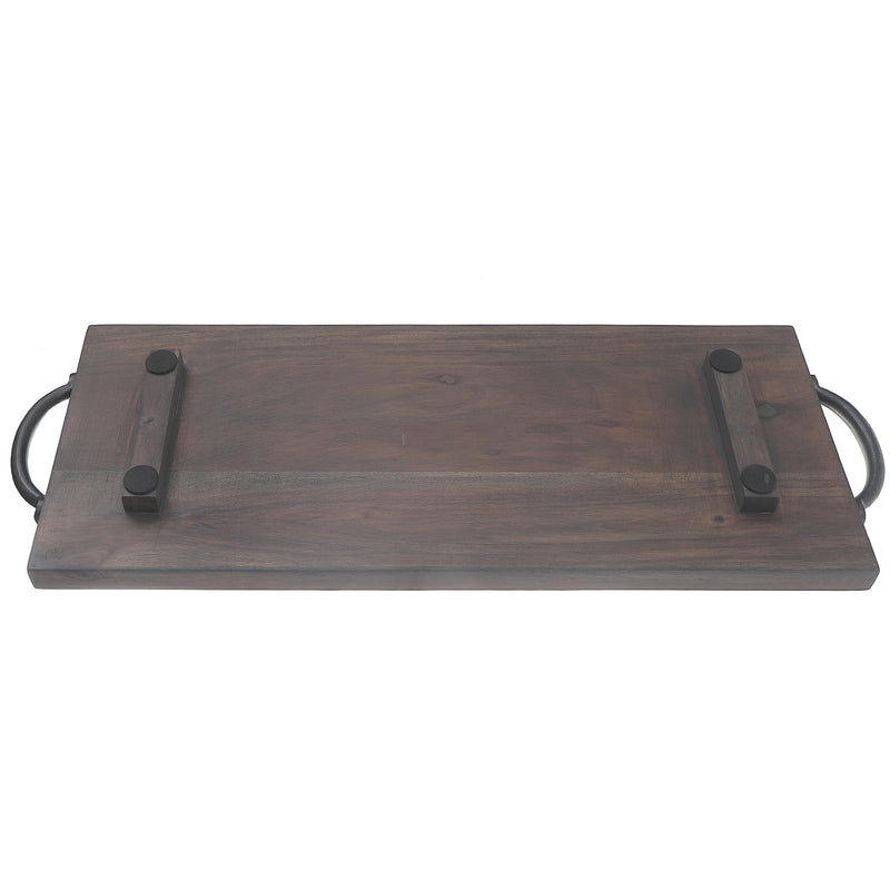 Acacia Wood Rect. Serving Board W/ Gun Metal Handles