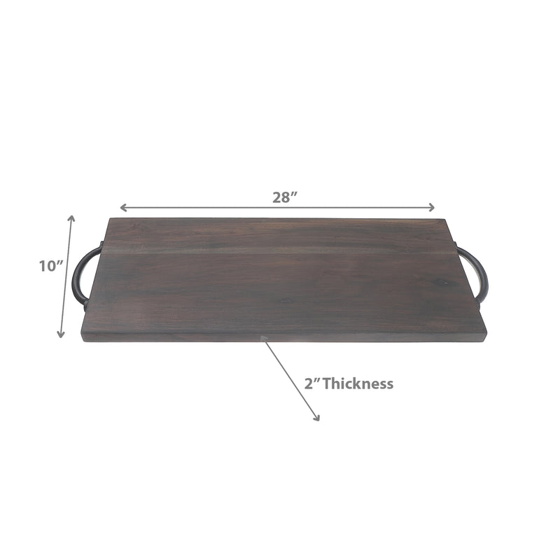Acacia Wood Rect. Serving Board W/ Gun Metal Handles