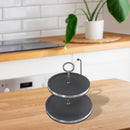 Acacia Wood W/Copper S/Steel 2 Tier Stand