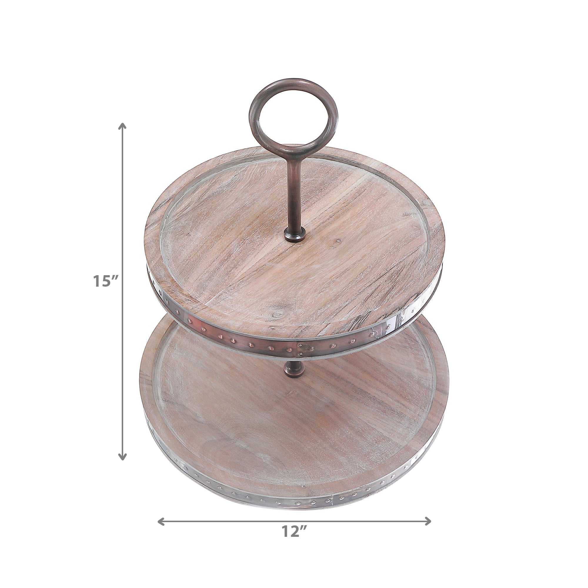 Acacia Wood With Copper Stainless Steel 2 Tier Stand, Acacia Wood 2 Tier Stand With Copper Stainless Steel Frame, Dessert Display Tray, Kitchen Serving Accessory
