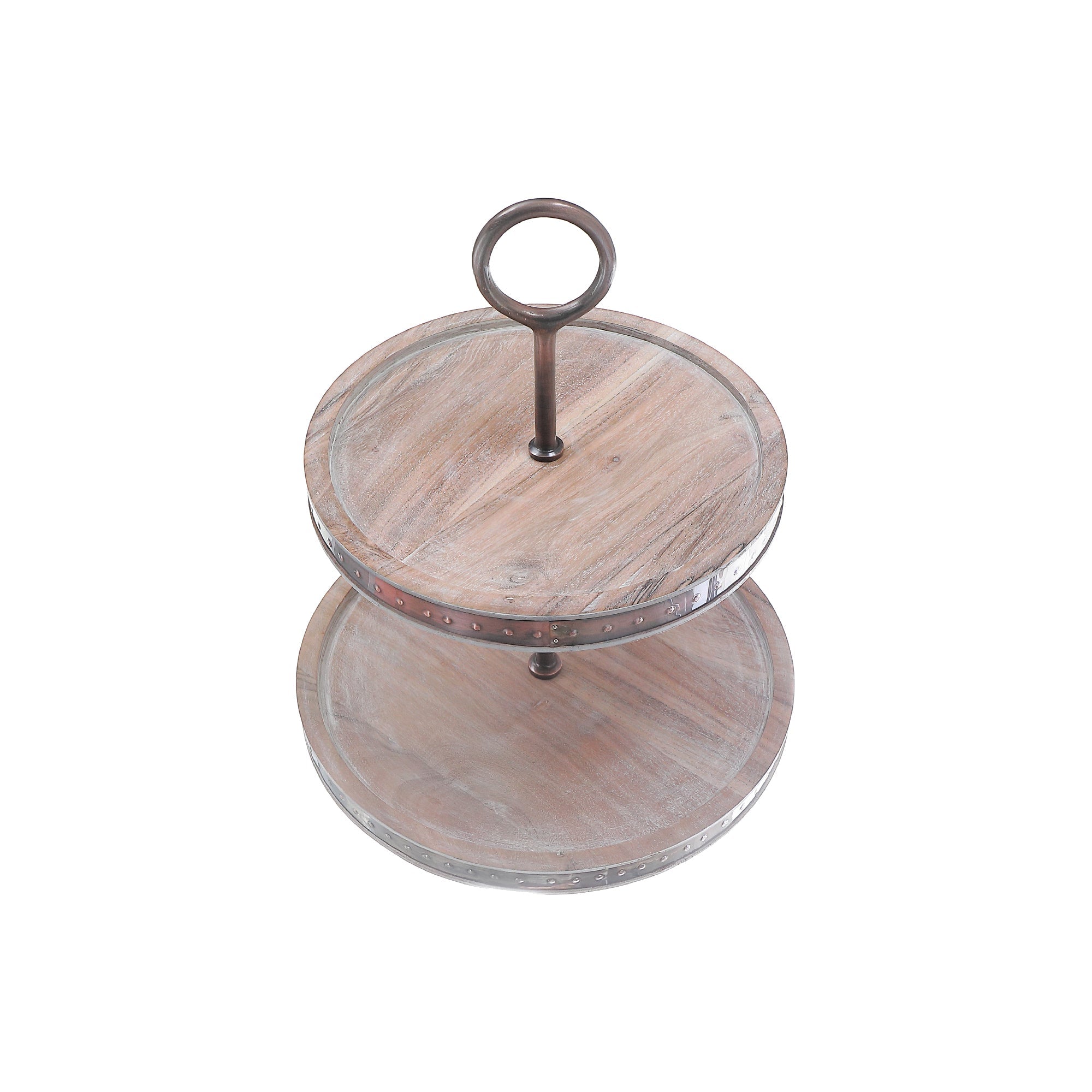 Acacia Wood With Copper Stainless Steel 2 Tier Stand, Acacia Wood 2 Tier Stand With Copper Stainless Steel Frame, Dessert Display Tray, Kitchen Serving Accessory