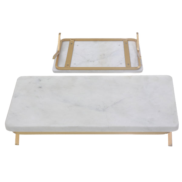 Marble Cheese Platter With Iron Gold Powder Coated Stand