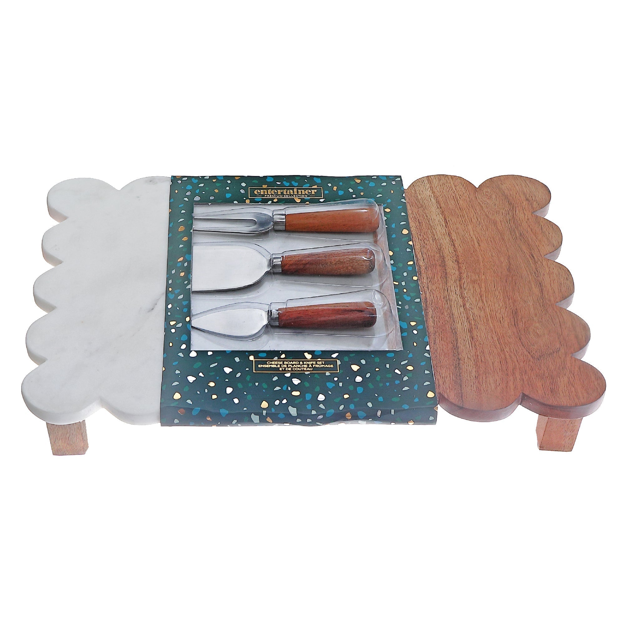 Acacia Wood & Marble Cheese Board With 3Pc Stainless Steel Cheese Tool Set, Acacia And Marble Charcuterie Board, Stainless Steel Cheese Knife Set, Elegant Serving Platter