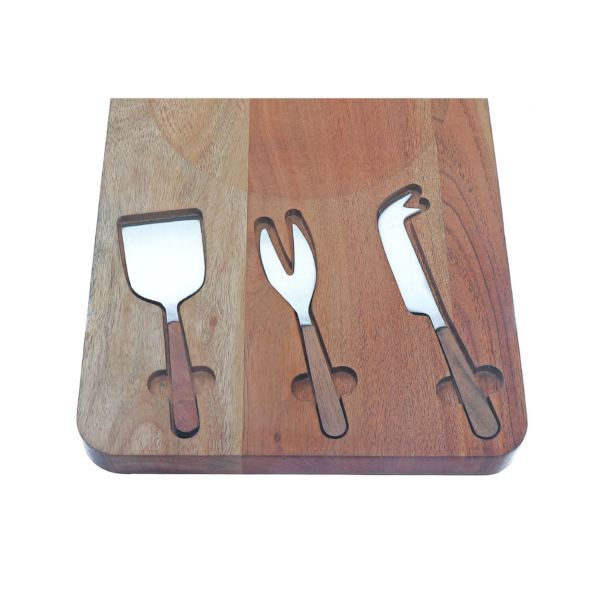 Acacia Wood Cheese Board With 3Pc Stainless Steel Cheese Tool Set & Glass Dome, Acacia Wood Charcuterie Board With Glass Dome, Stainless Steel Cheese Knives, Gourmet Serving Set