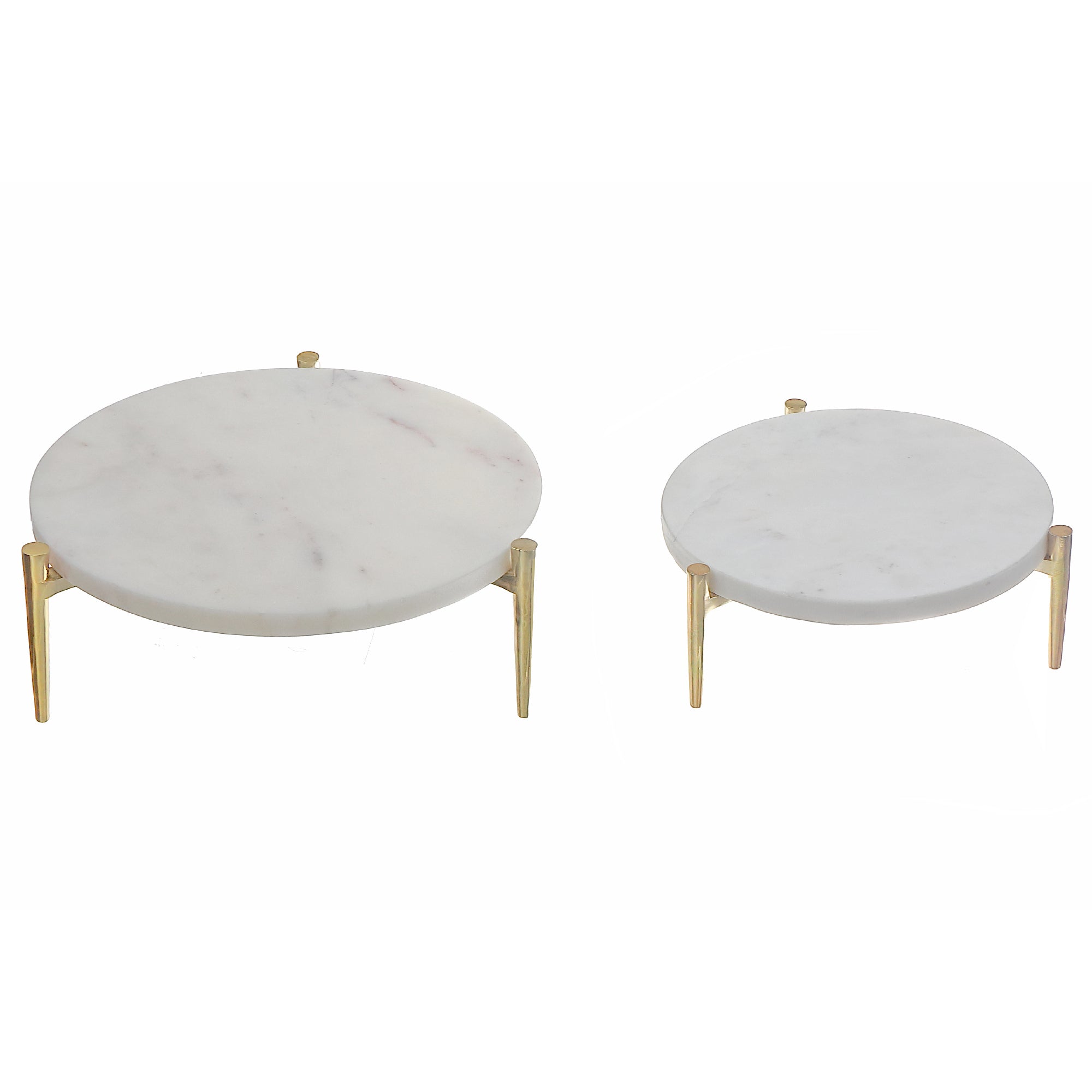 Set Of 2 Round Marble Cake Plate With Aluminum Gold Stand, Marble Cake Stand Set Of 2, Round Dessert Display With Gold Base, Elegant Entertaining Decor