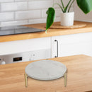 Set Of 2 Round Marble Cake Plate With Aluminum Gold Stand